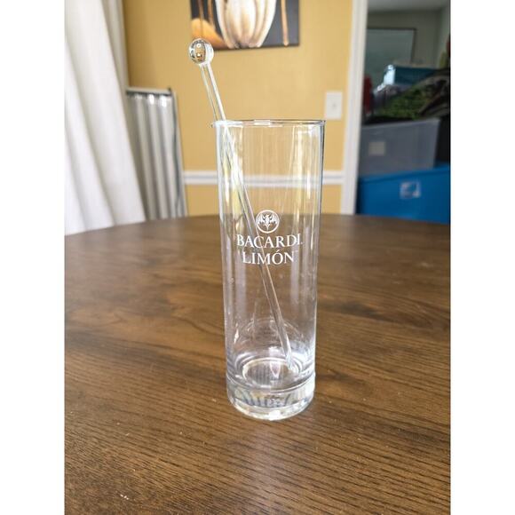 Bacardi Limón Tall Highball Glass with Stir Stick – 9" – Barware Collectible - Picture 1 of 16
